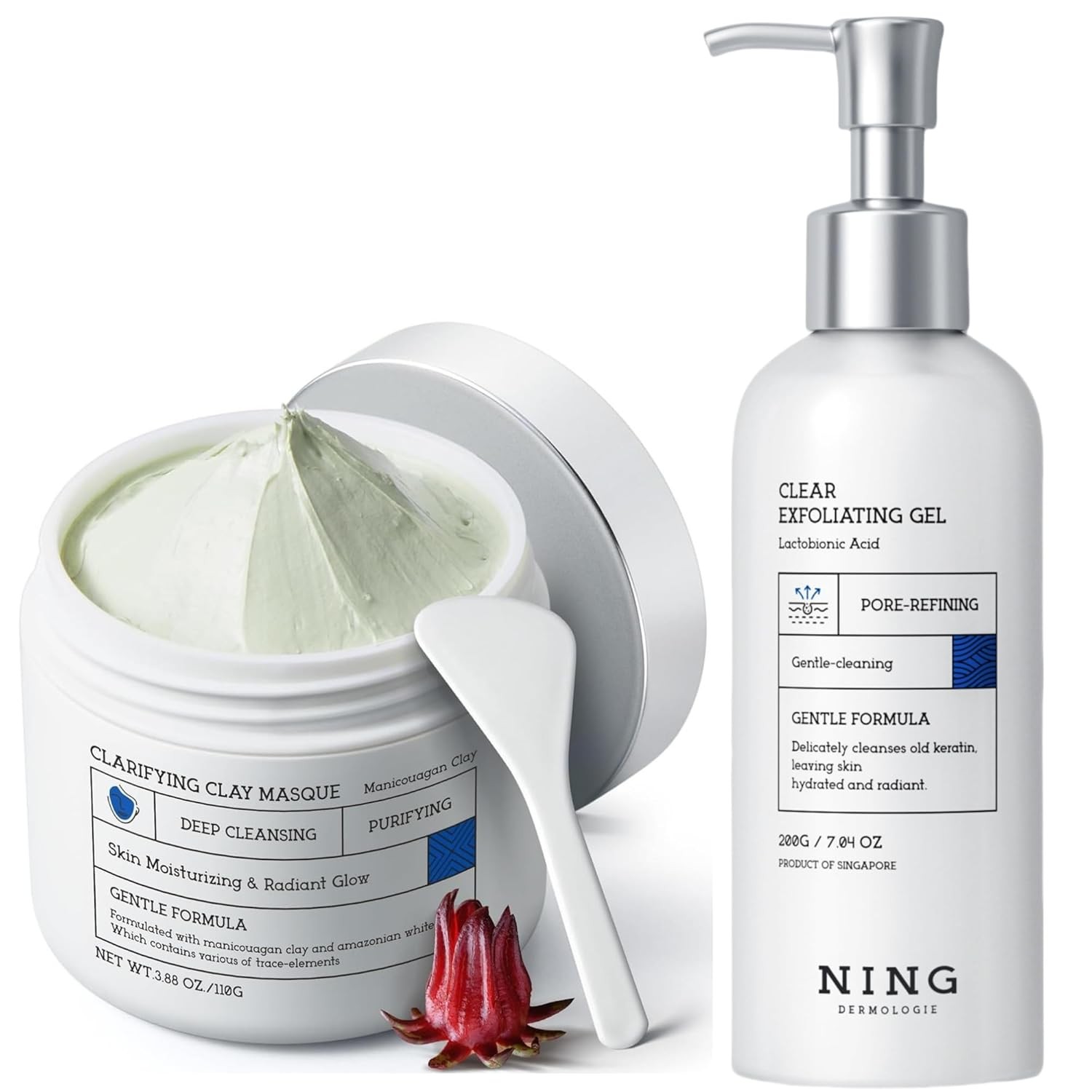 Facial Cleanser Set – Clay Mud Mask & Exfoliating Gel | Deep Cleanse, Refine Pores, Reveal Fresh Skin, Korea Skincare, 3.88Oz&7.05Oz