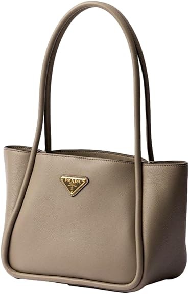 Prada Womens Soft Grain Leather Argilla Grey Small Shopping Shoulder Tote Handbag