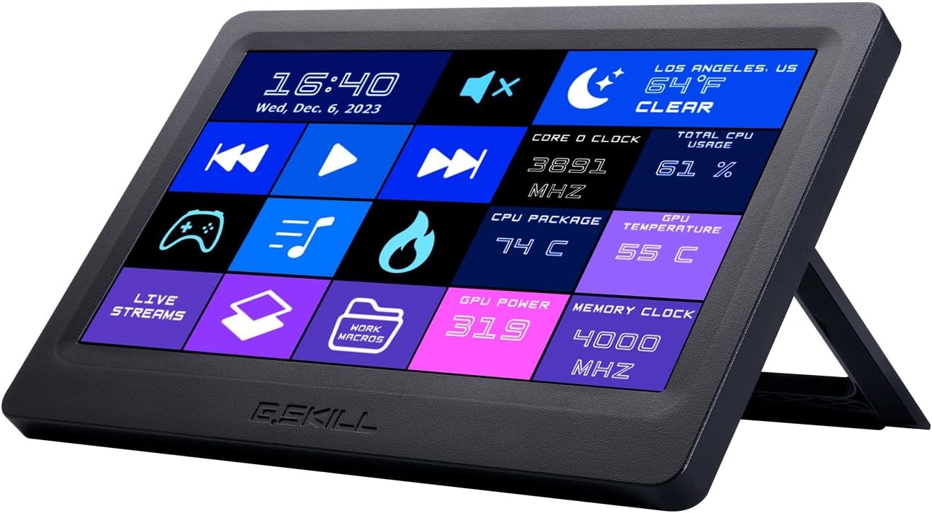 G.SKILL WigiDash PC Command Panel - 7 inch Touch Display, Up to 20 (5x4) Widget Grid, Customizable Hotkeys/Shortcuts/Widgets, Monitor System Performance (Windows 10 and 11, USB Powered)